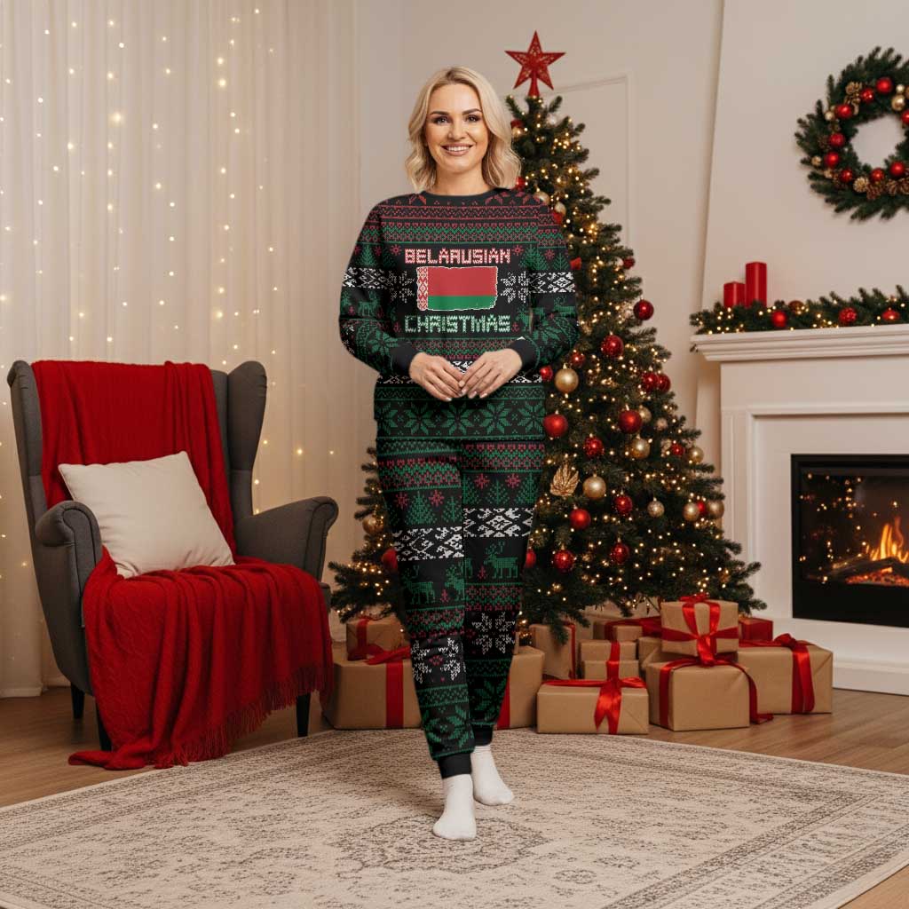 Belarus Christmas Pajama Set Flag With Belarusian Patterns - Shopicos