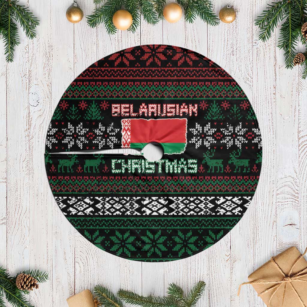 Belarus Christmas Tree Skirt Flag With Belarusian Patterns - Shopicos