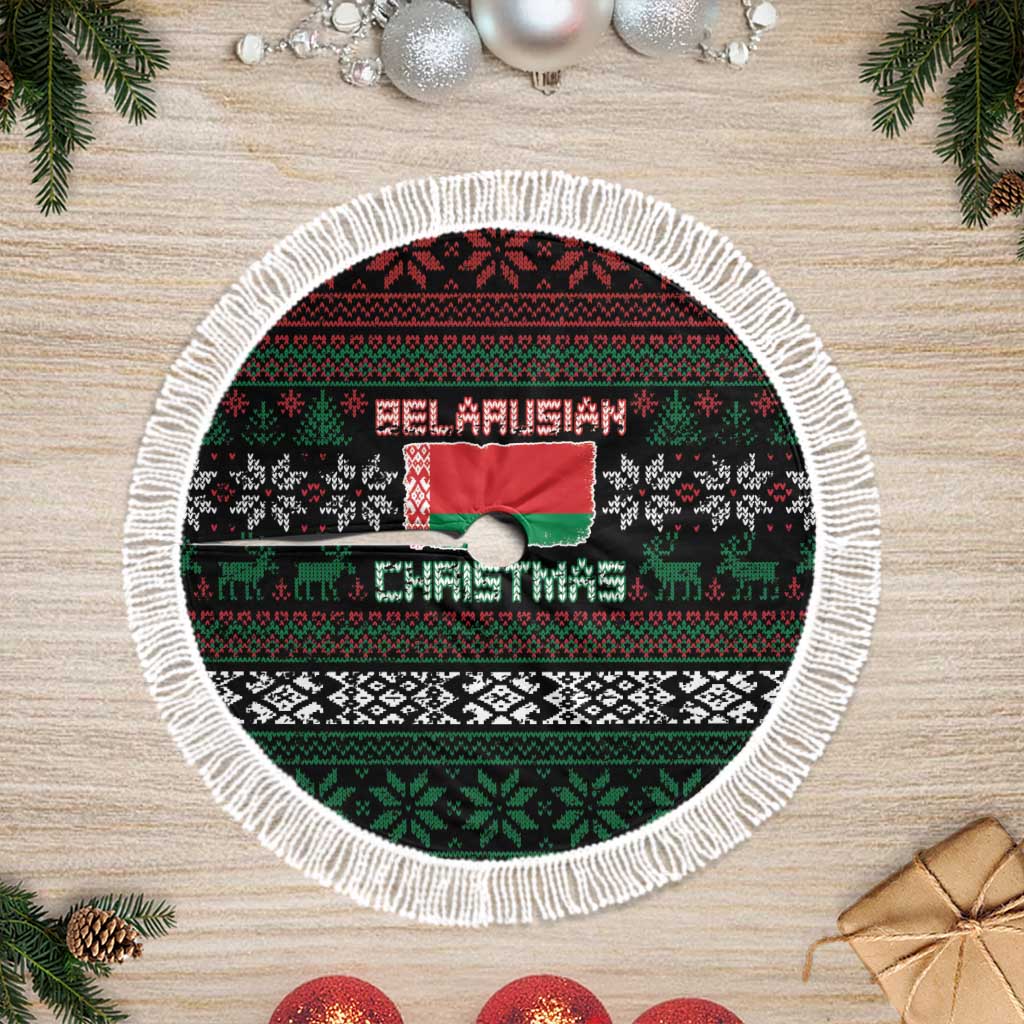Belarus Christmas Tree Skirt Flag With Belarusian Patterns - Shopicos