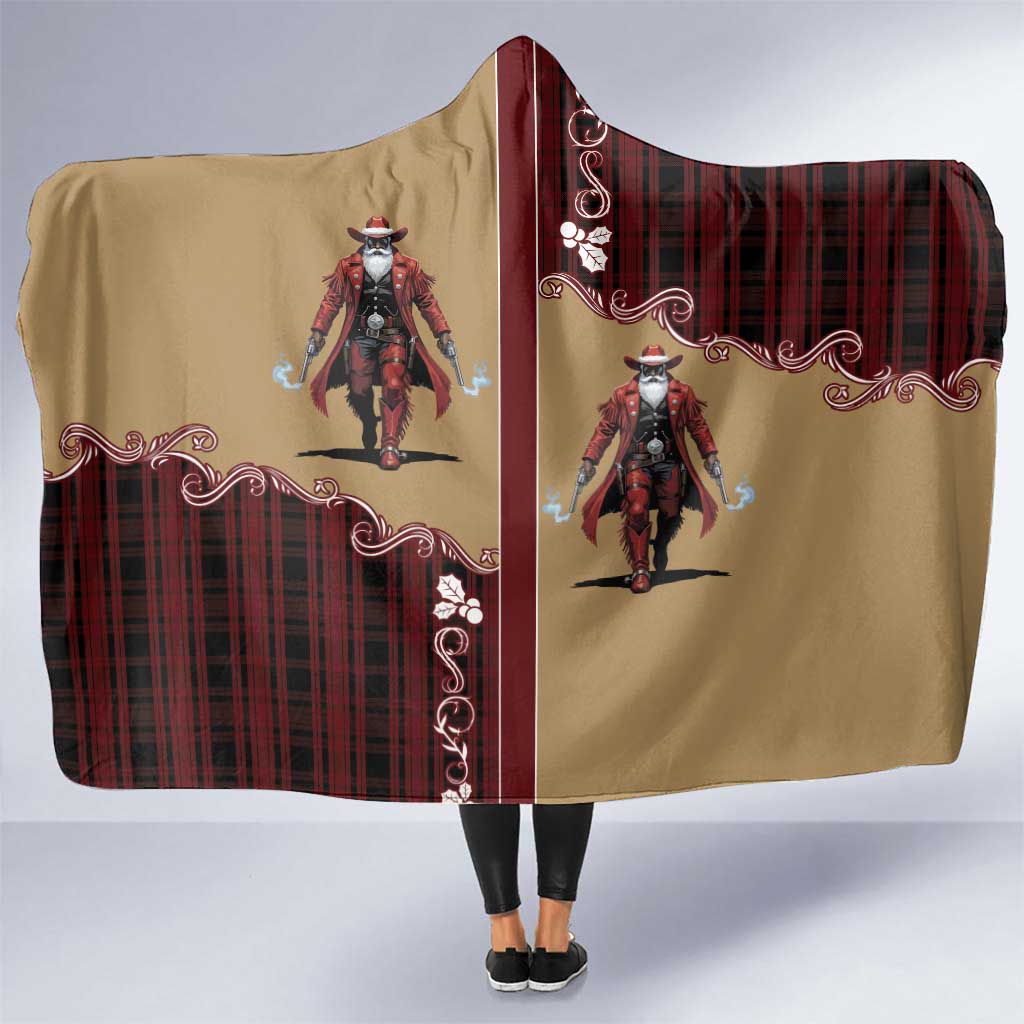Western Yoke Hooded Blanket Black Santa Cowboy Retro Style - Shopicos