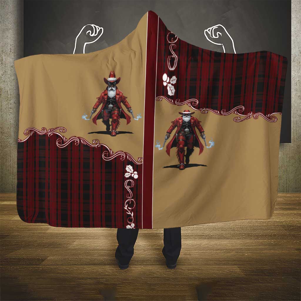 Western Yoke Hooded Blanket Black Santa Cowboy Retro Style - Shopicos