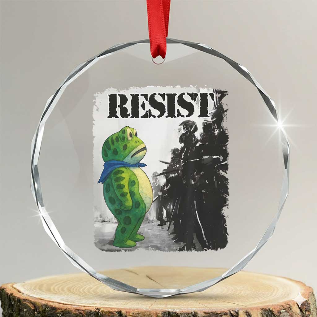 Frog Resist Crystal Glass Ornament Portland Frog Activist Protest City Art - Shopicos