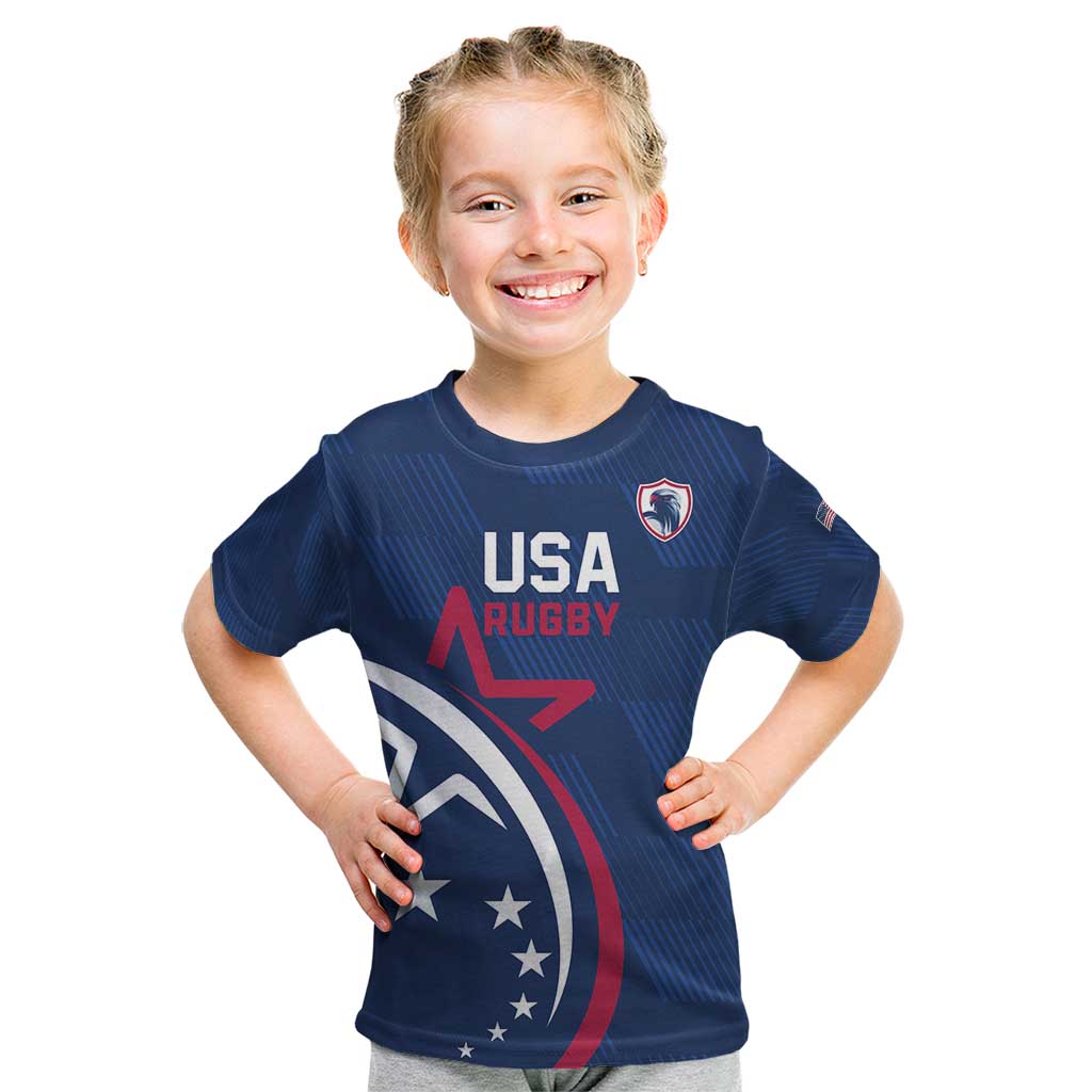 USA 2024 Rugby Kid T Shirt Soar Like an Eagle Blue Version - Shopicos