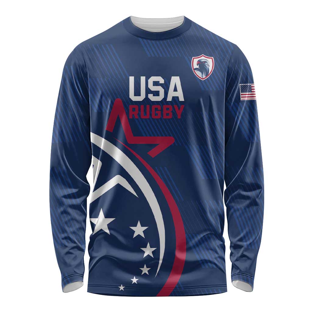 USA 2024 Rugby Long Sleeve Shirt Soar Like an Eagle Blue Version - Shopicos