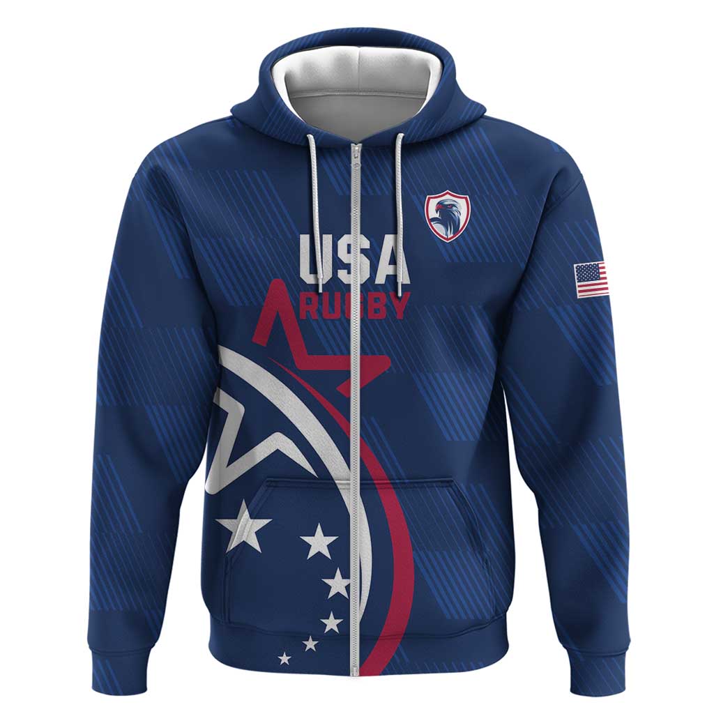 USA 2024 Rugby Zip Hoodie Soar Like an Eagle Blue Version - Shopicos