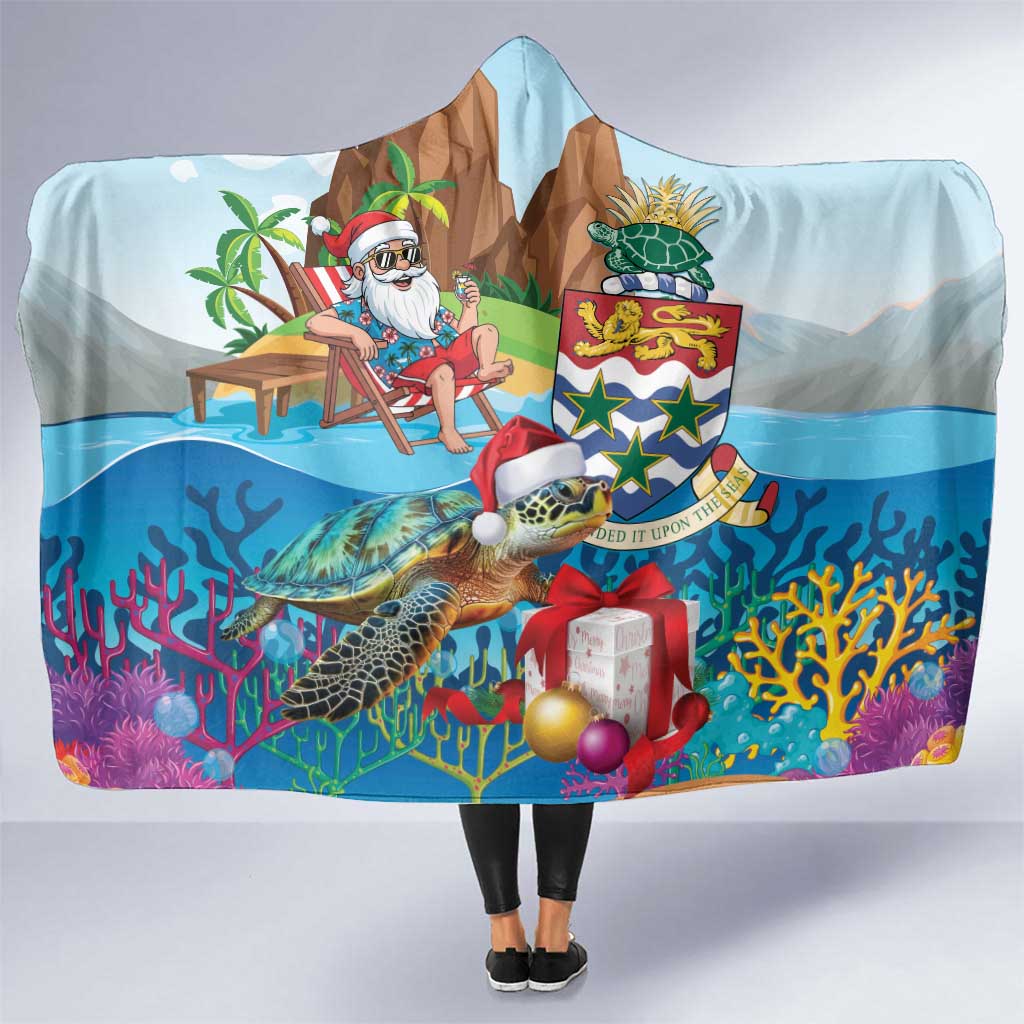 Cayman Islands Christmas Hooded Blanket Santa Claus Turtle Beachy Xmas - Shopicos