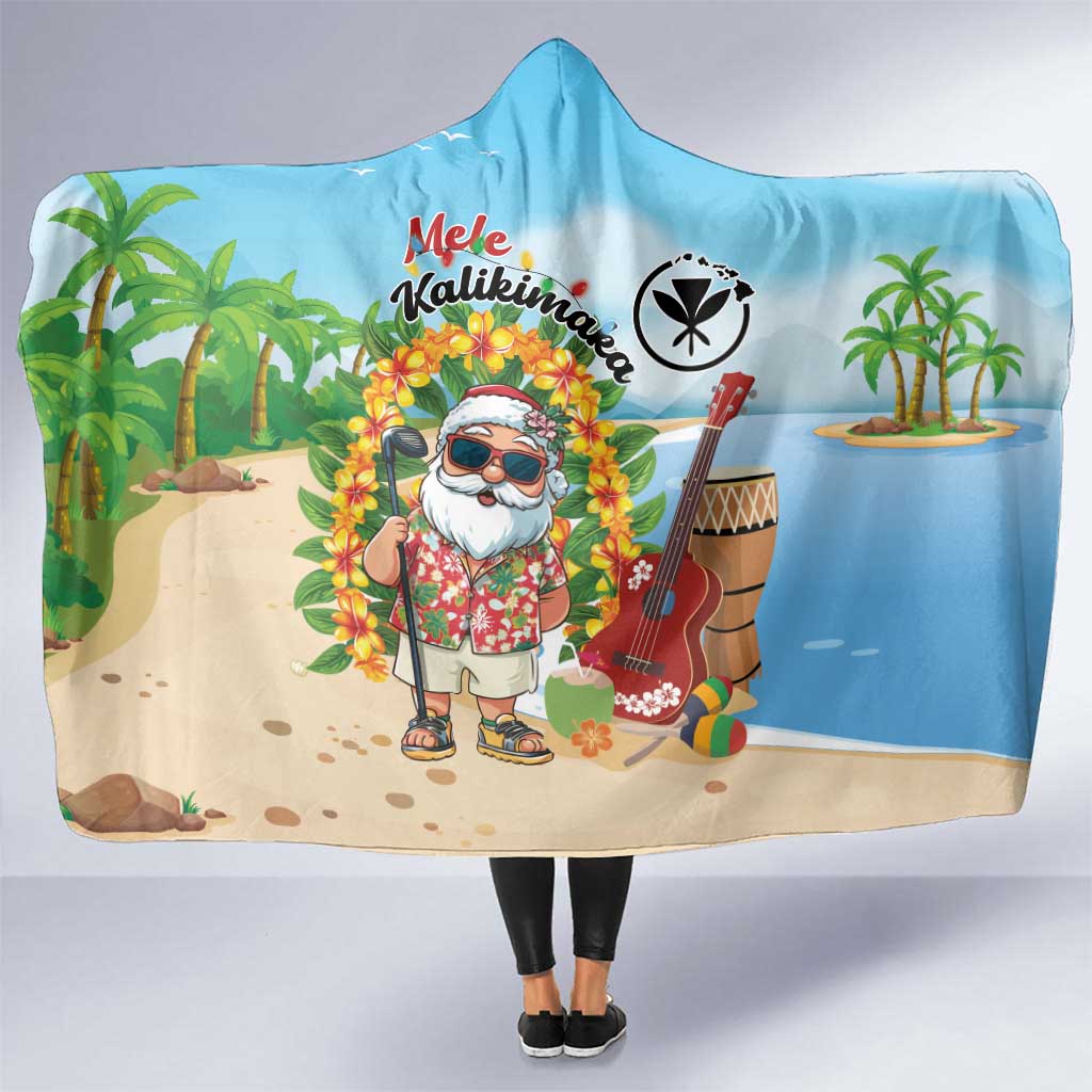 Hawaii Golf Christmas Hooded Blanket Mele Kalikimaka Funny Golfer Santa - Shopicos