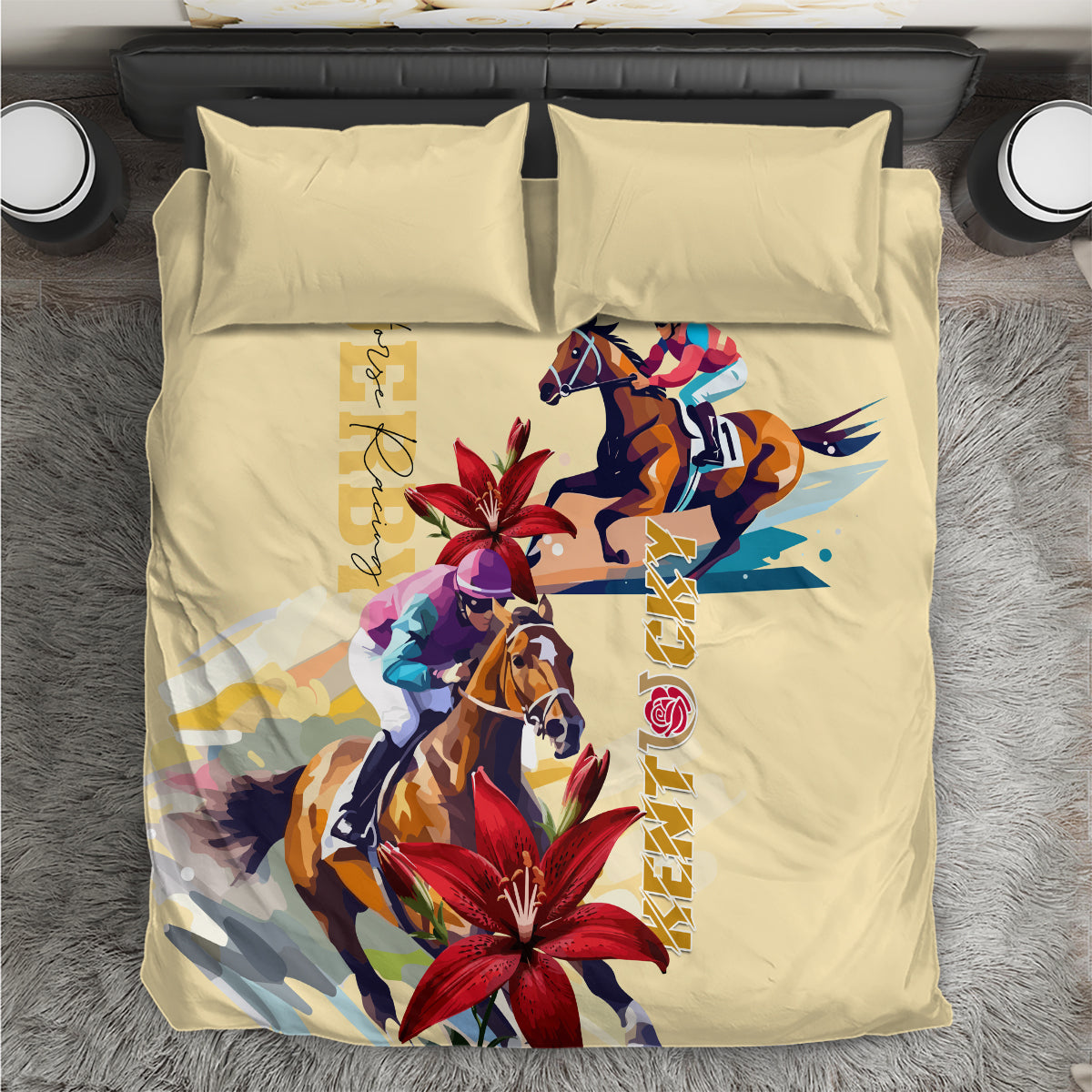 Kentucky Bedding Set Horse Racing Lily Stargazer - Shopicos