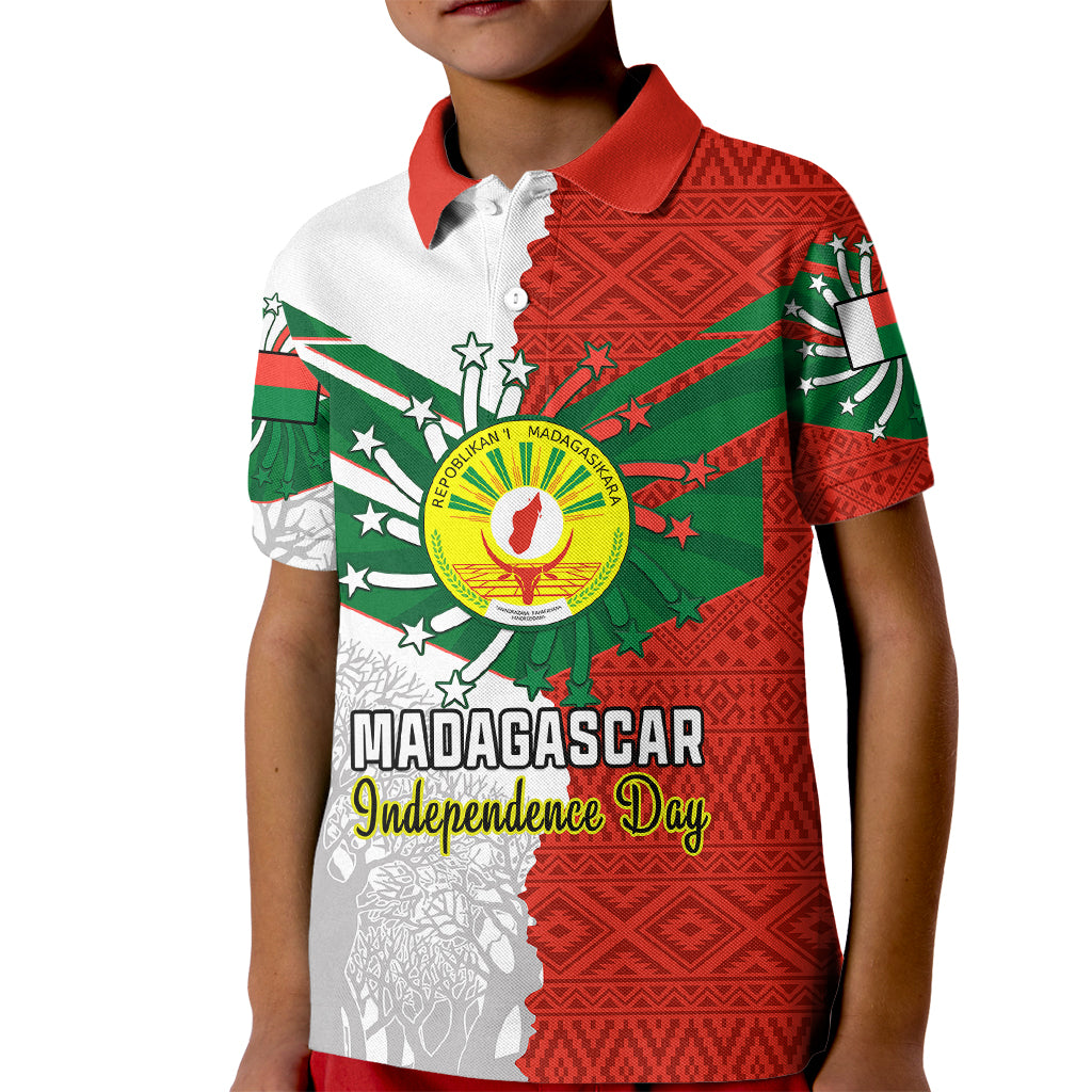 Personalised 26 June Madagascar Independence Day Kid Polo Shirt Baobab Mix African Pattern - Shopicos