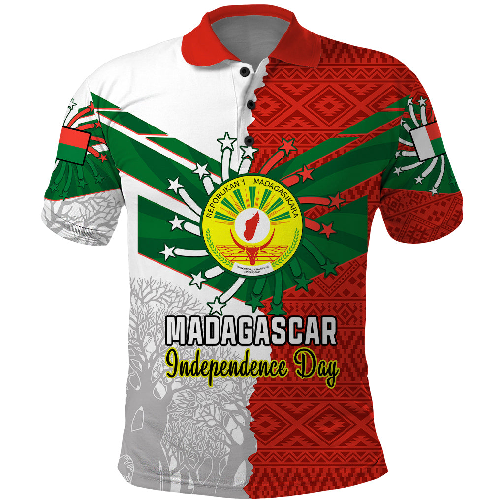 Personalised 26 June Madagascar Independence Day Polo Shirt Baobab Mix African Pattern - Shopicos