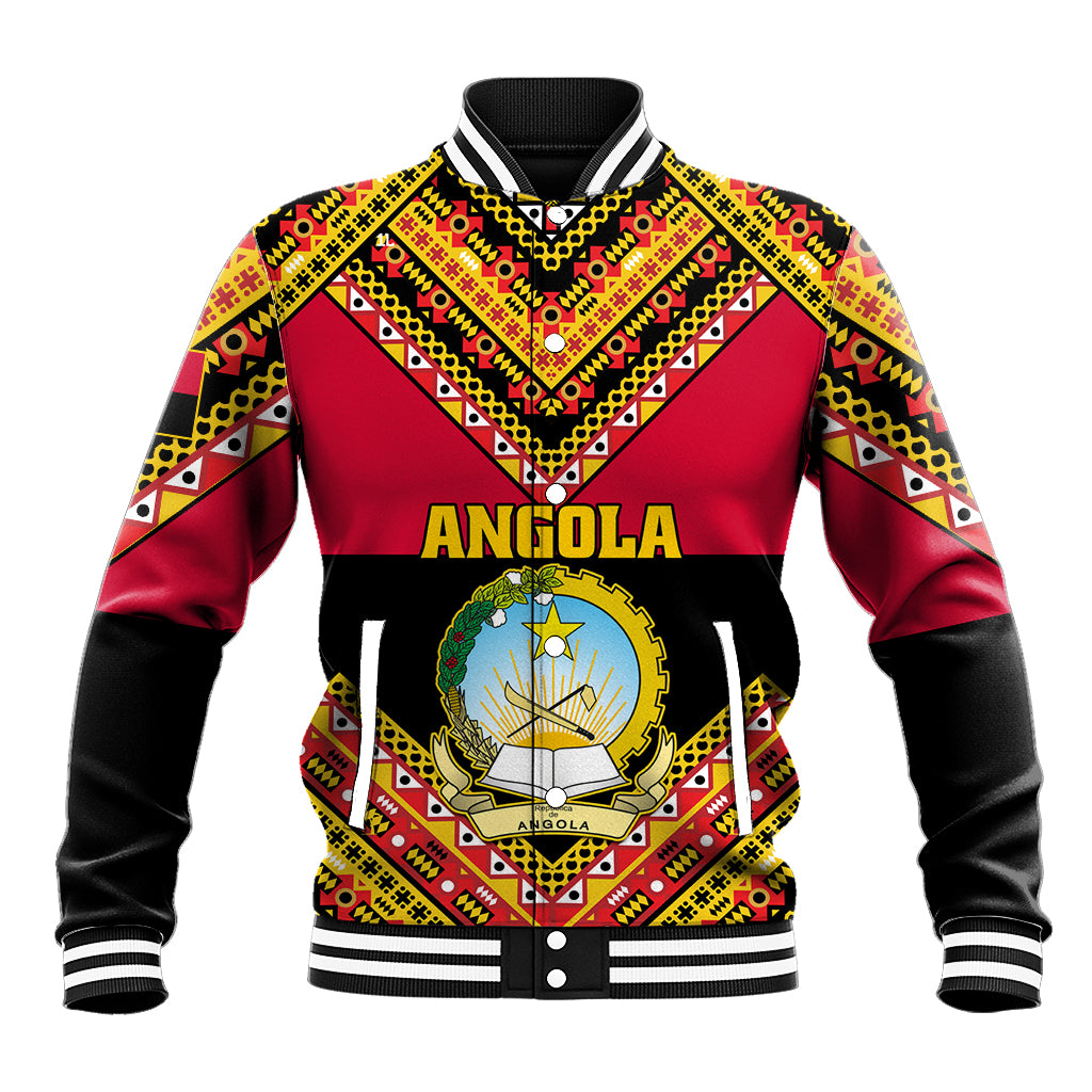 Angola Independence Day Baseball Jacket Coat Of Arms Samakaka Pattern - Shopicos