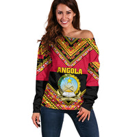 Angola Independence Day Off Shoulder Sweater Coat Of Arms Samakaka Pattern - Shopicos