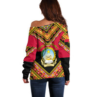 Angola Independence Day Off Shoulder Sweater Coat Of Arms Samakaka Pattern - Shopicos