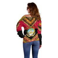 Angola Independence Day Off Shoulder Sweater Coat Of Arms Samakaka Pattern - Shopicos