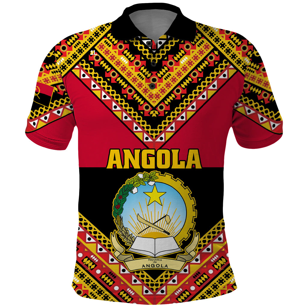 Angola Independence Day Polo Shirt Coat Of Arms Samakaka Pattern - Shopicos