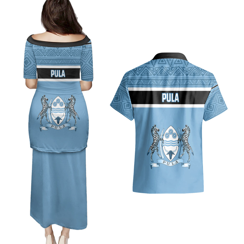 Botswana Couples Matching Puletasi Dress and Hawaiian Shirt Tswana Pula African Pattern - Shopicos