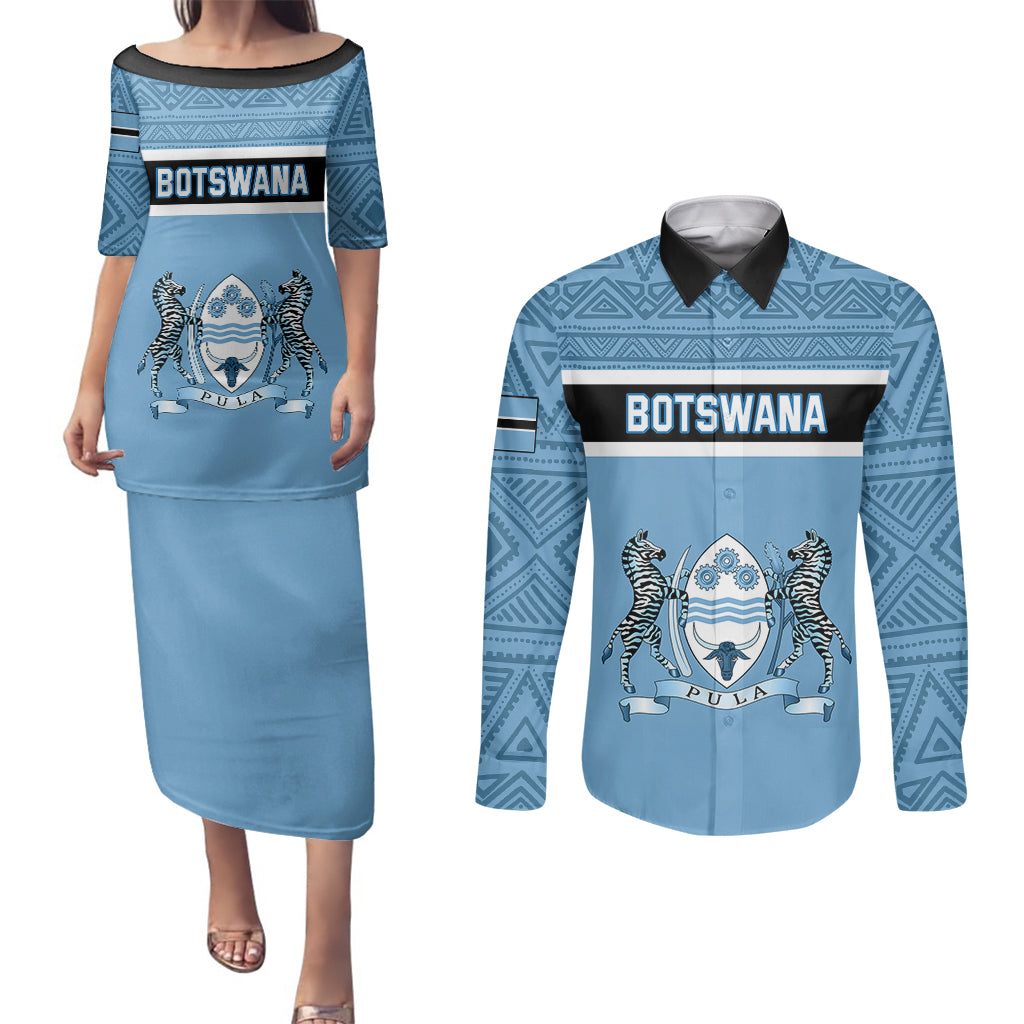 Botswana Couples Matching Puletasi Dress and Long Sleeve Button Shirts Tswana Pula African Pattern - Shopicos