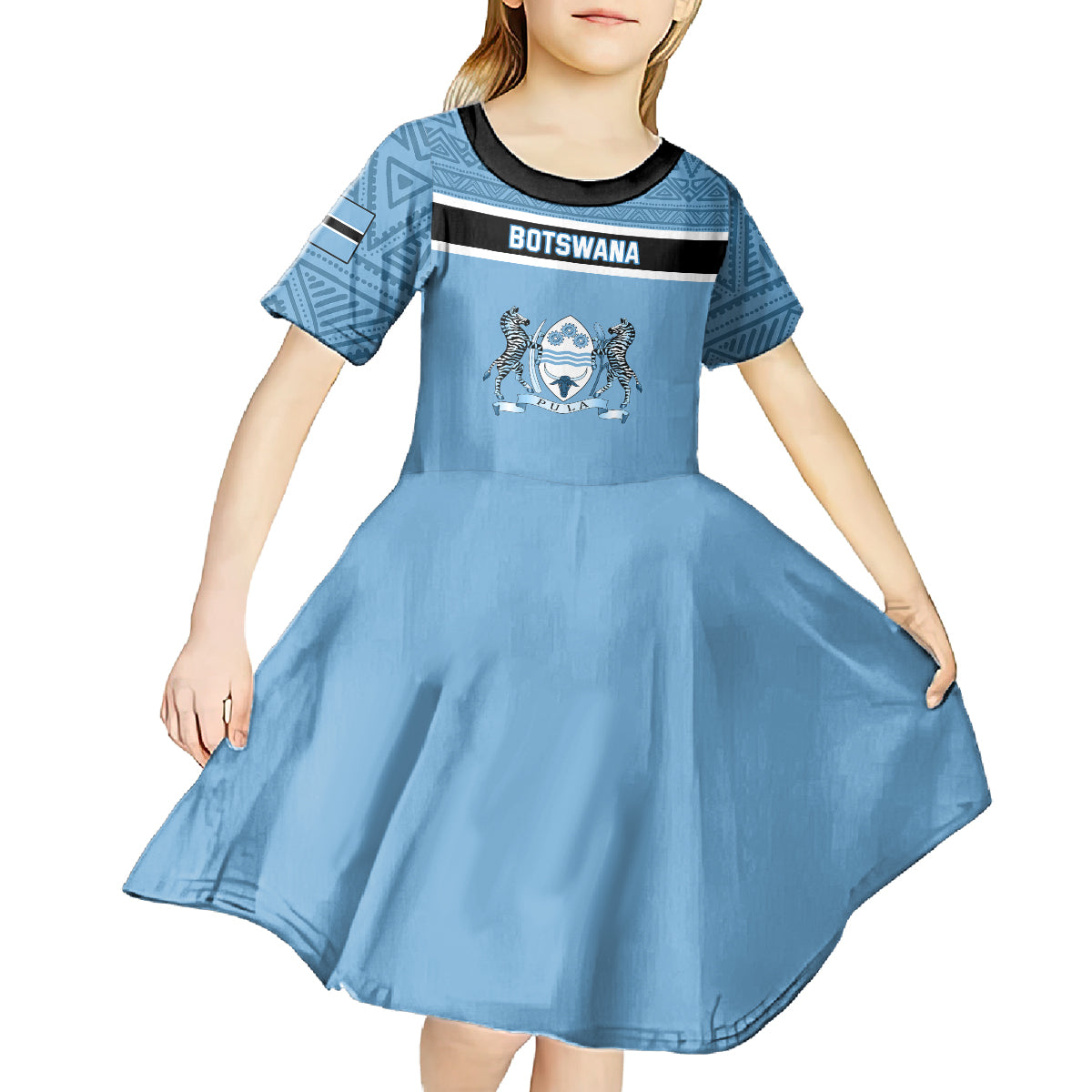 Botswana Kid Short Sleeve Dress Tswana Pula African Pattern - Shopicos