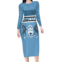 Botswana Long Sleeve Bodycon Dress Tswana Pula African Pattern - Shopicos