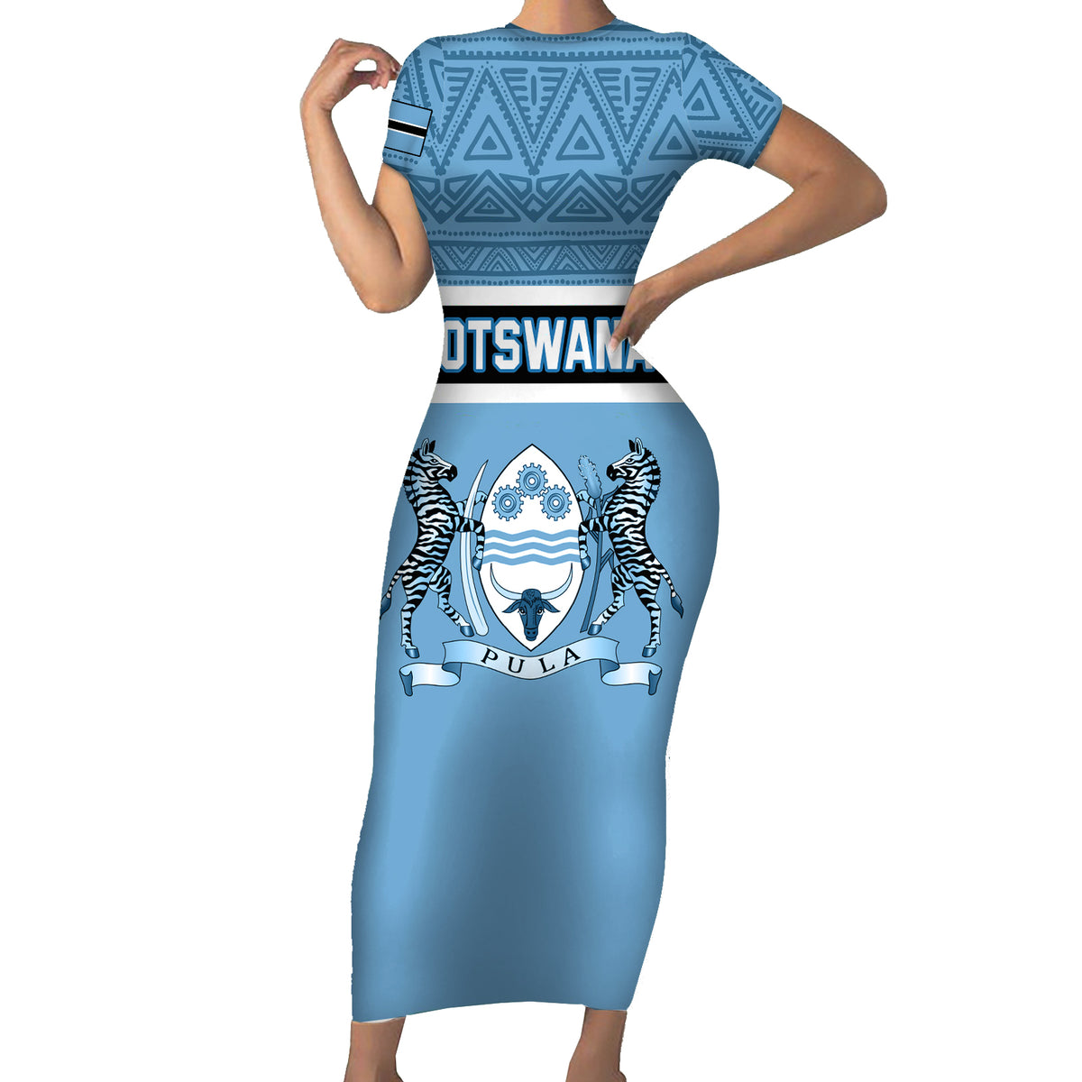 Botswana Short Sleeve Bodycon Dress Tswana Pula African Pattern - Shopicos