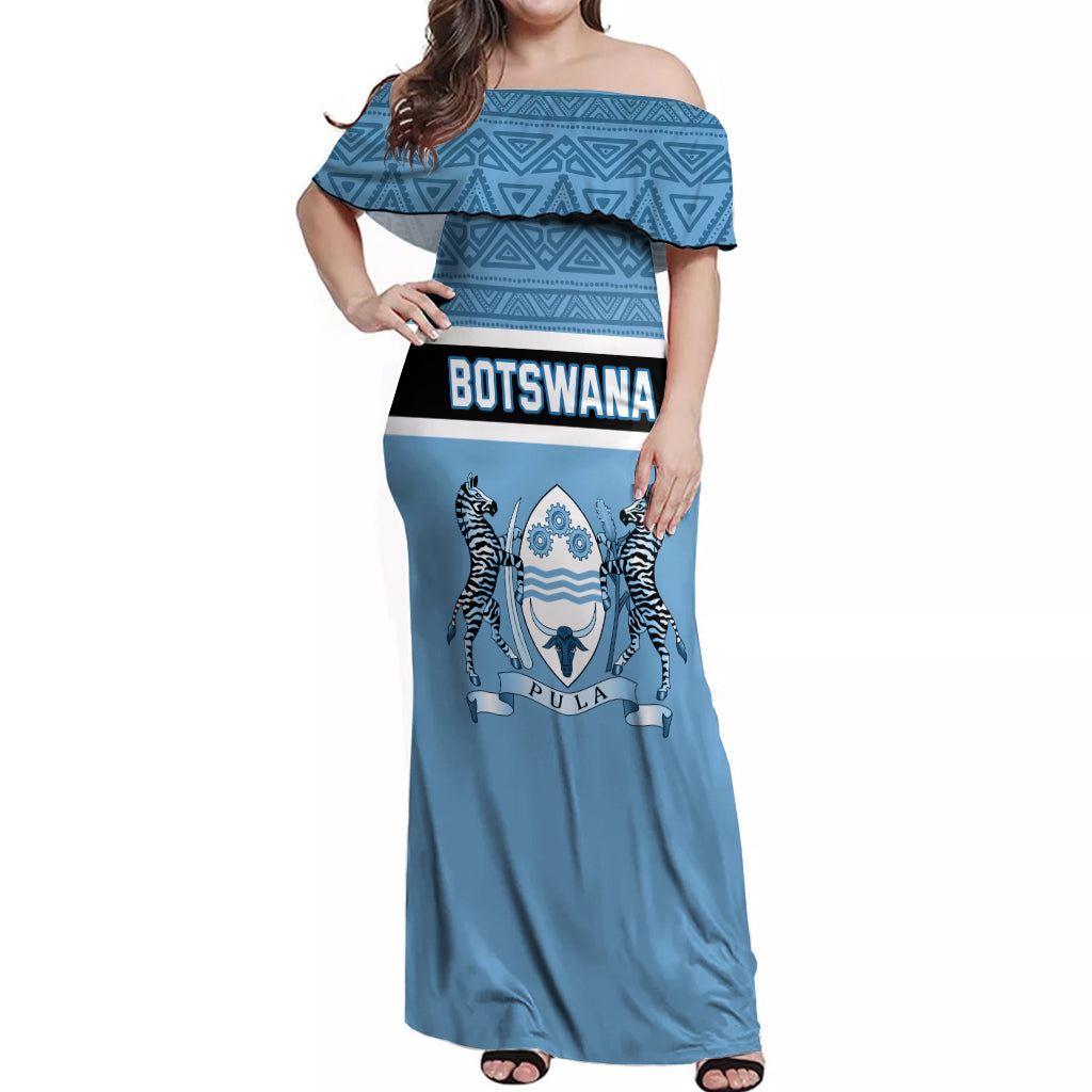 Personalised Botswana Off Shoulder Maxi Dress Tswana Pula African Pattern - Shopicos