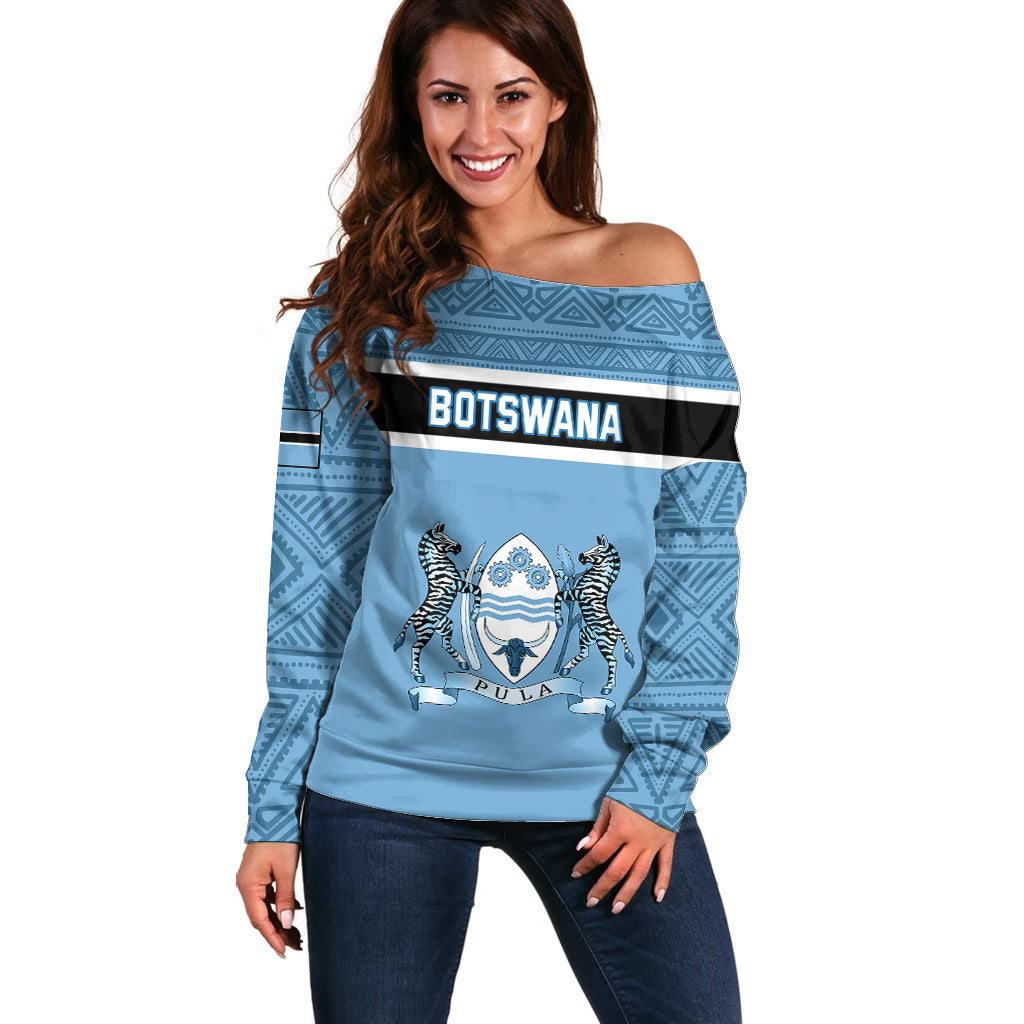 Personalised Botswana Off Shoulder Sweater Tswana Pula African Pattern - Shopicos