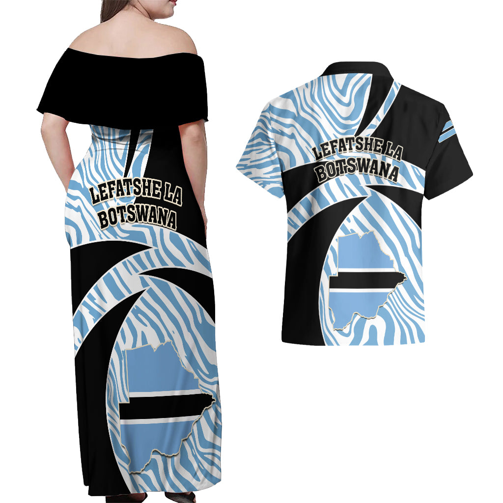 Botswana Independence Day Couples Matching Off Shoulder Maxi Dress and Hawaiian Shirt Lefatshe la Botswana Zebra Pattern - Shopicos