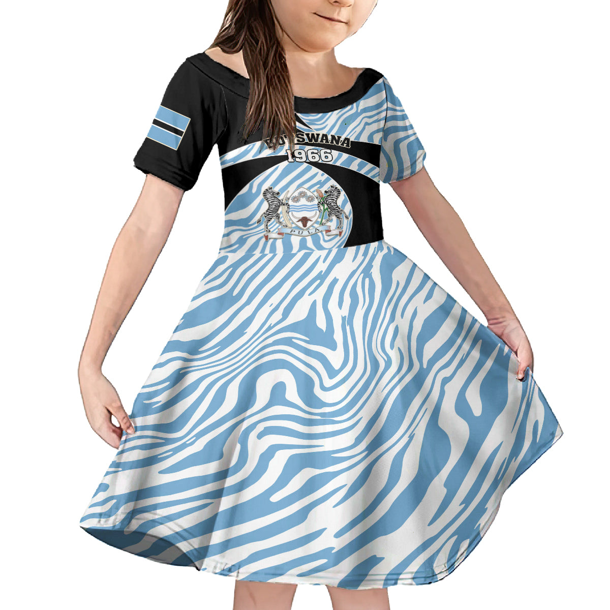 Botswana Independence Day Kid Short Sleeve Dress Lefatshe la Botswana Zebra Pattern - Shopicos