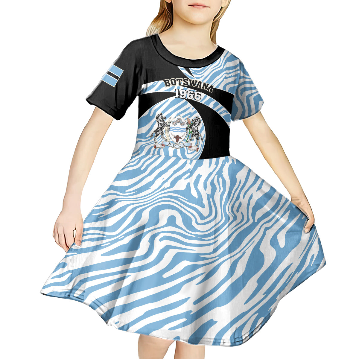 Botswana Independence Day Kid Short Sleeve Dress Lefatshe la Botswana Zebra Pattern - Shopicos
