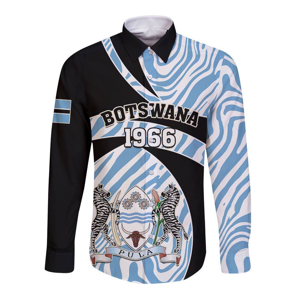 Botswana Independence Day Long Sleeve Button Shirt Lefatshe la Botswana Zebra Pattern - Shopicos