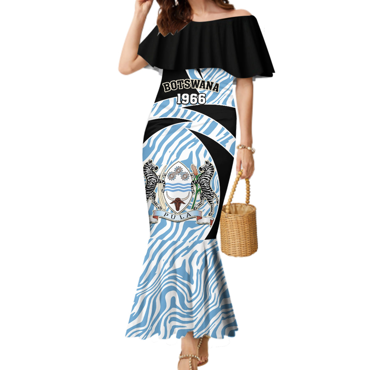 Botswana Independence Day Mermaid Dress Lefatshe la Botswana Zebra Pattern - Shopicos
