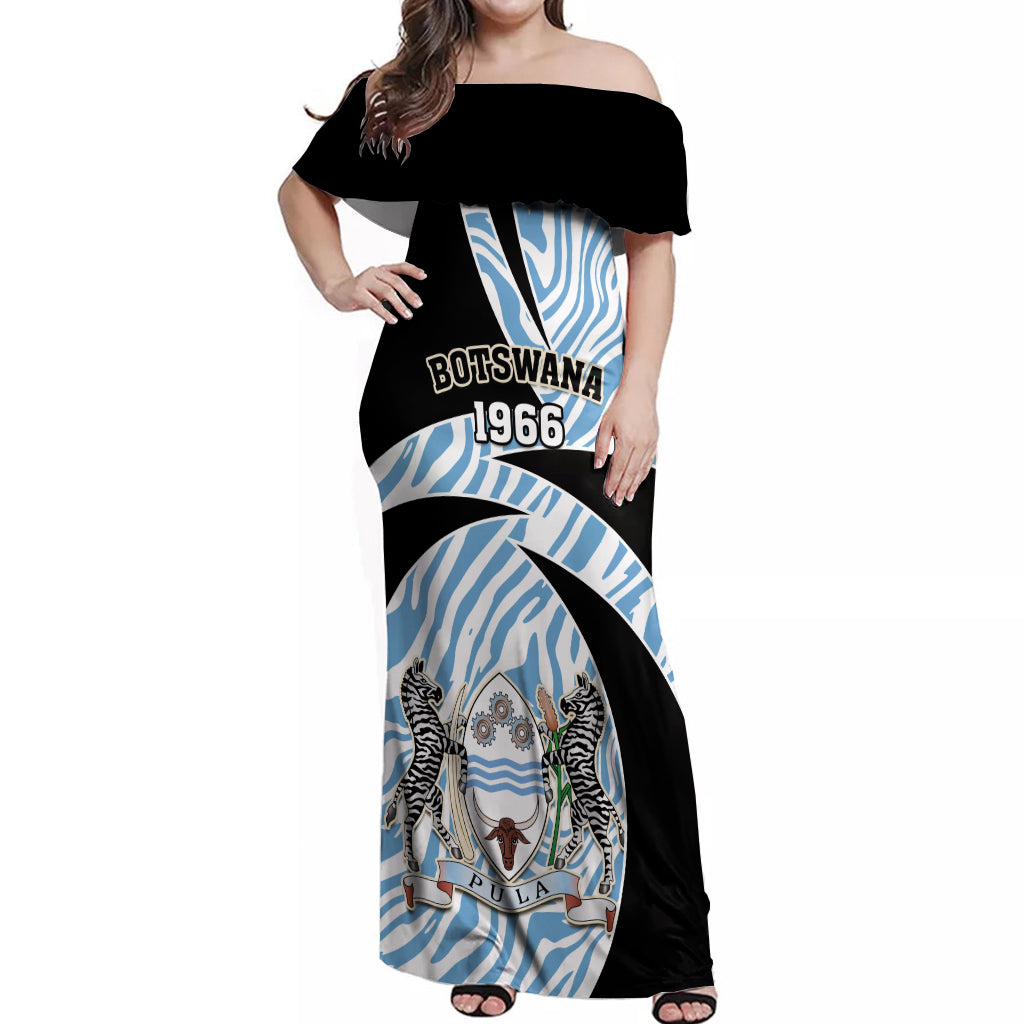 Botswana Independence Day Off Shoulder Maxi Dress Lefatshe la Botswana Zebra Pattern - Shopicos