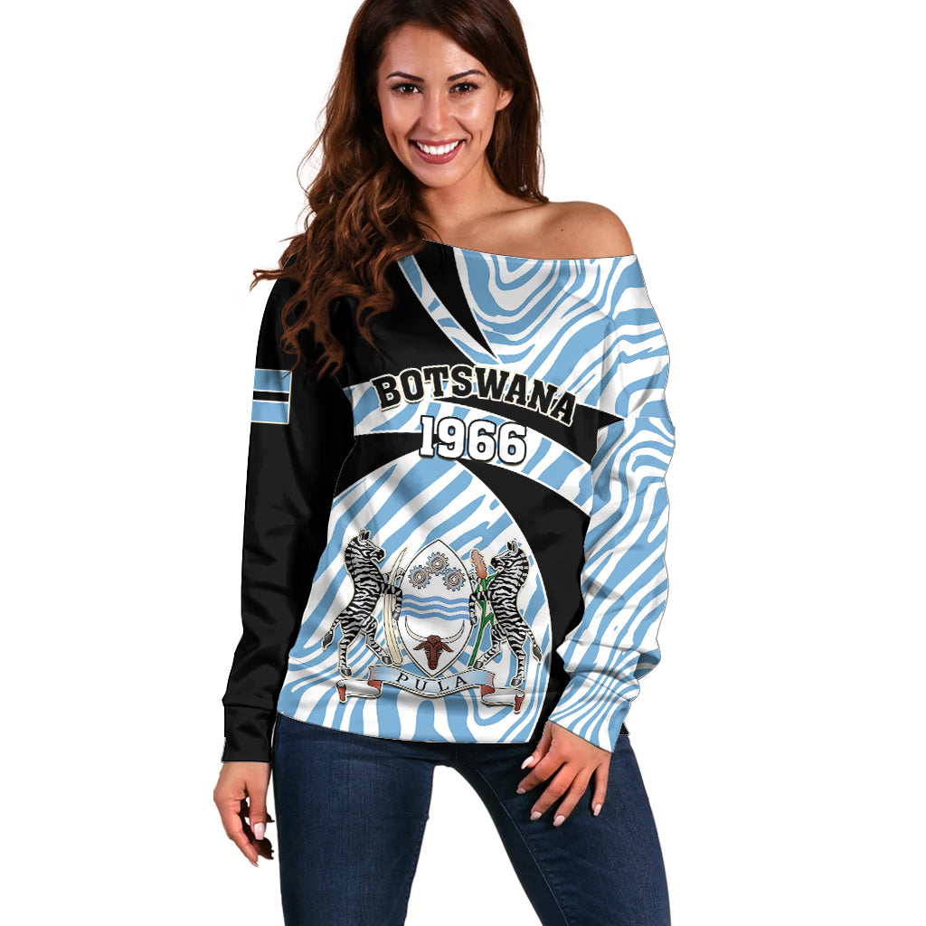 Botswana Independence Day Off Shoulder Sweater Lefatshe la Botswana Zebra Pattern - Shopicos