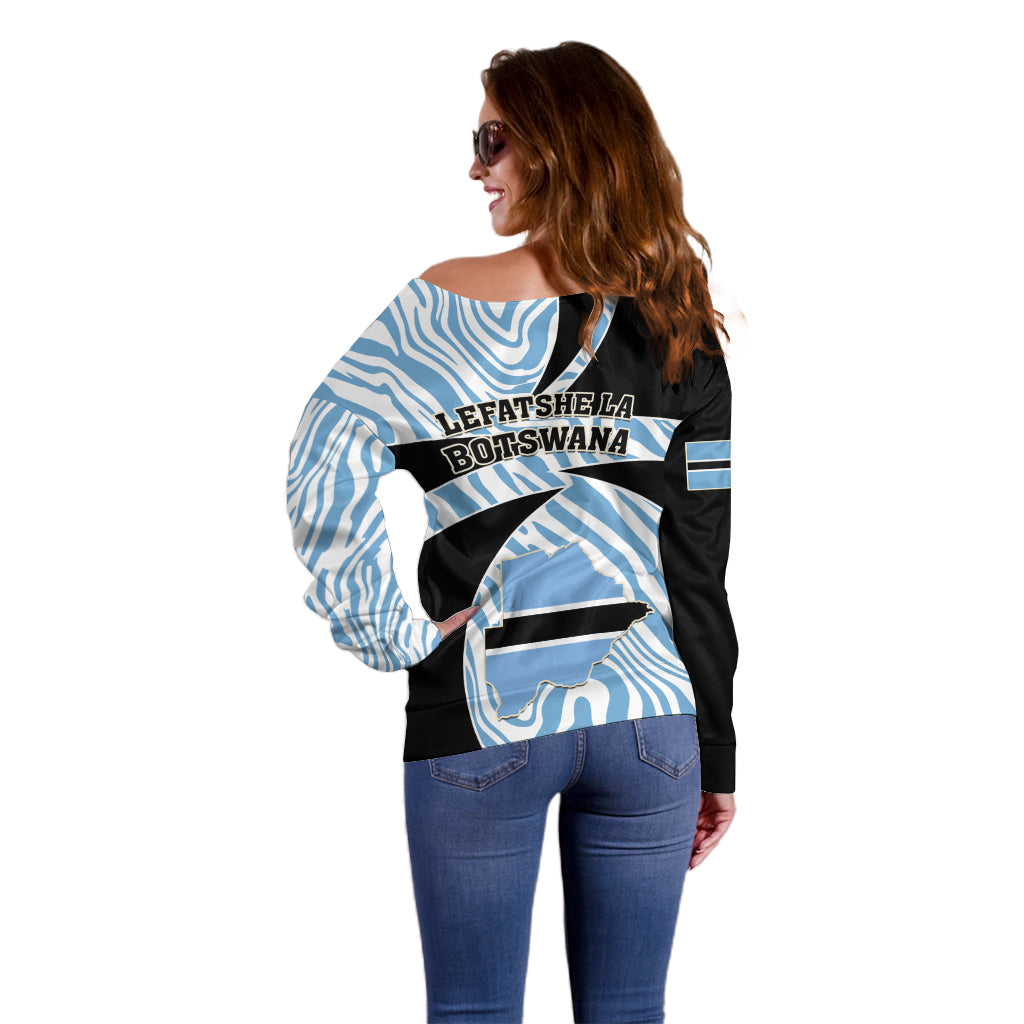 Botswana Independence Day Off Shoulder Sweater Lefatshe la Botswana Zebra Pattern - Shopicos