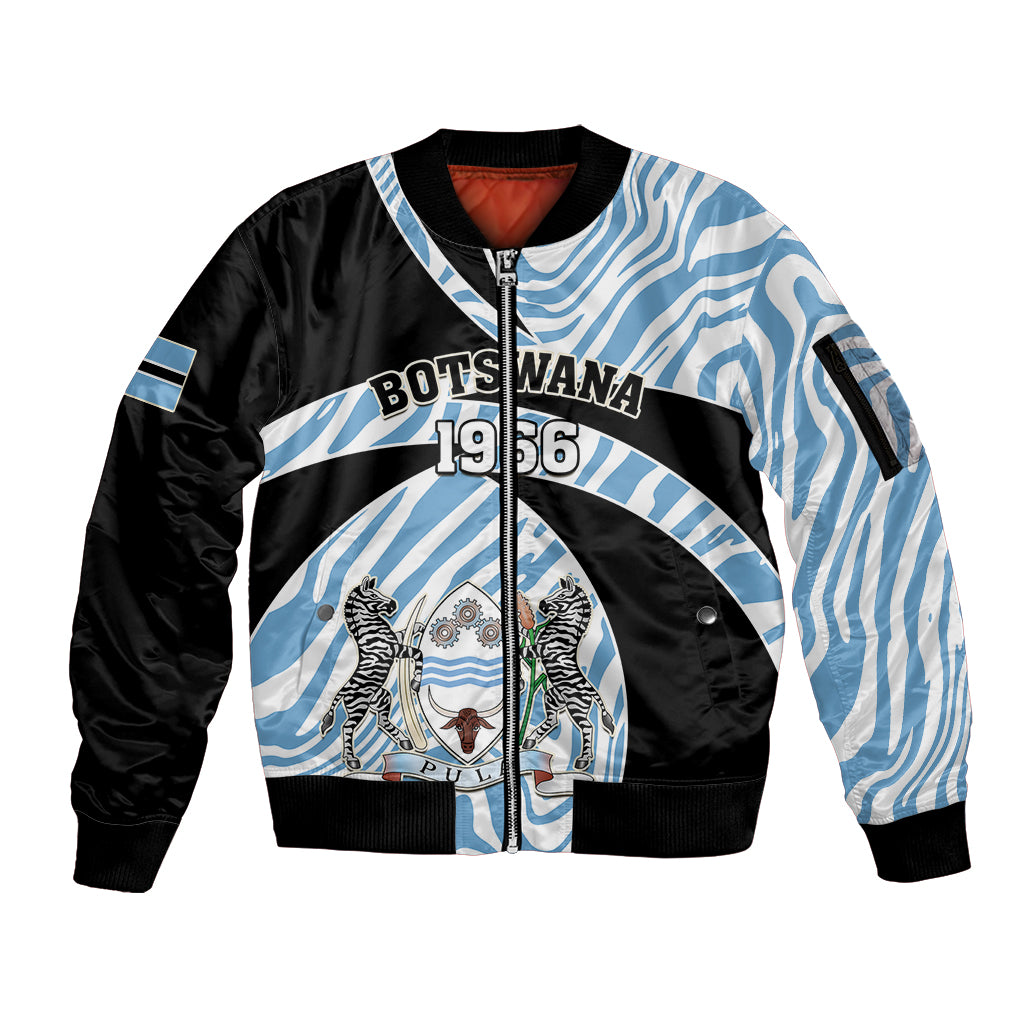 Botswana Independence Day Sleeve Zip Bomber Jacket Lefatshe la Botswana Zebra Pattern - Shopicos