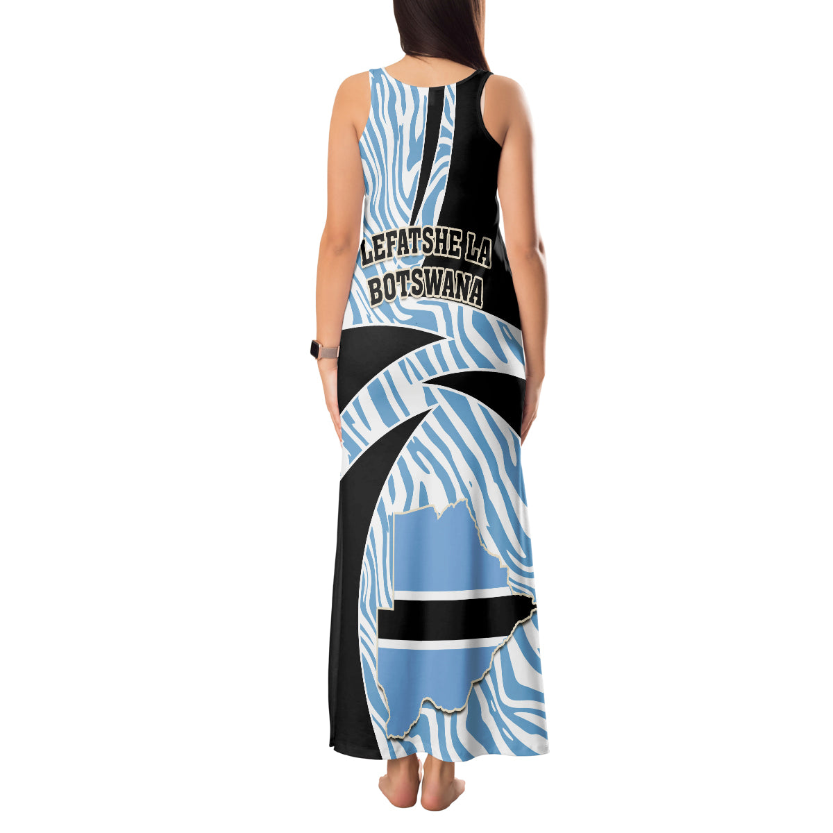 Botswana Independence Day Tank Maxi Dress Lefatshe la Botswana Zebra Pattern - Shopicos