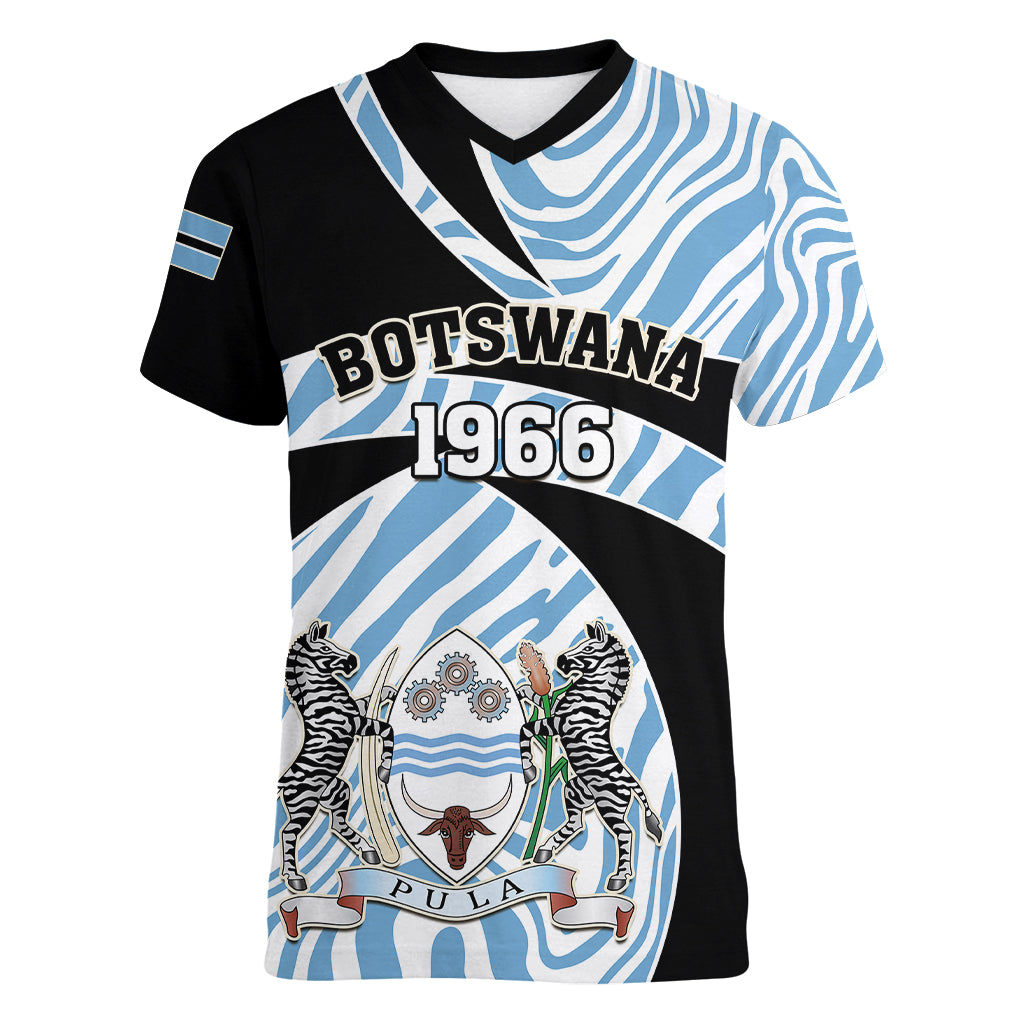 Botswana Independence Day Women V Neck T Shirt Lefatshe la Botswana Zebra Pattern - Shopicos