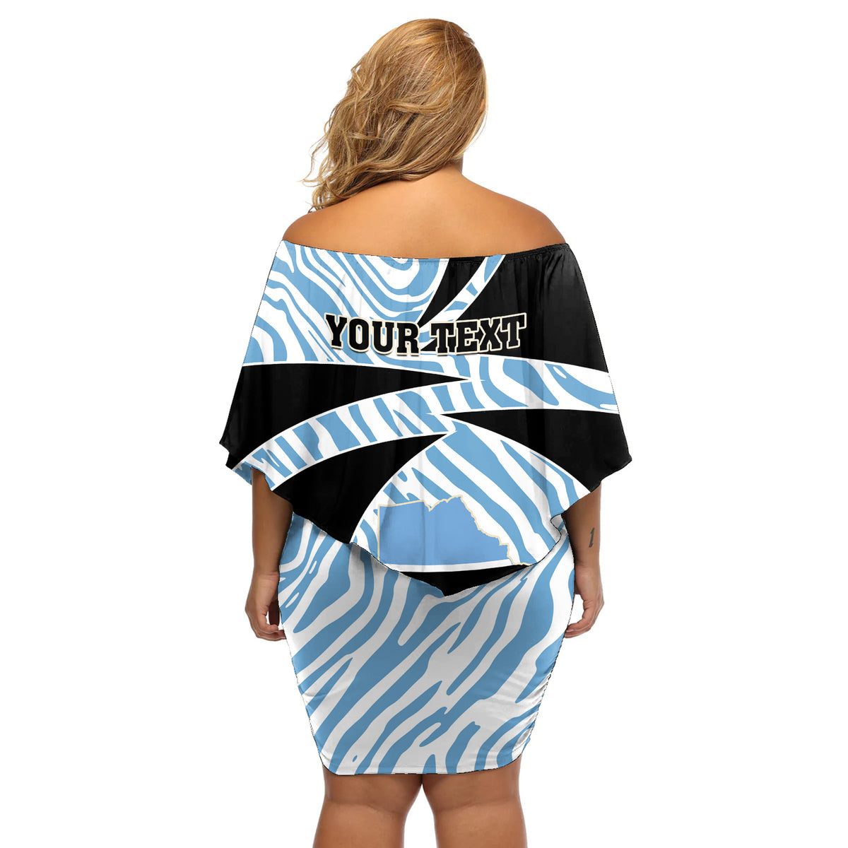 Personalised Botswana Independence Day Off Shoulder Short Dress Lefatshe la Botswana Zebra Pattern - Shopicos