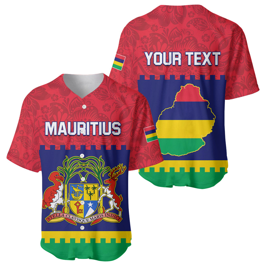 Mauritius Independence Day Baseball Jersey Stella Clavisque Maris Indici Foral Pattern - Shopicos