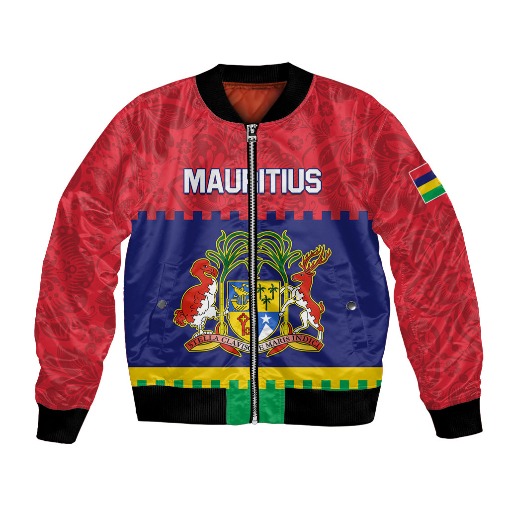 Mauritius Independence Day Bomber Jacket Stella Clavisque Maris Indici Foral Pattern - Shopicos
