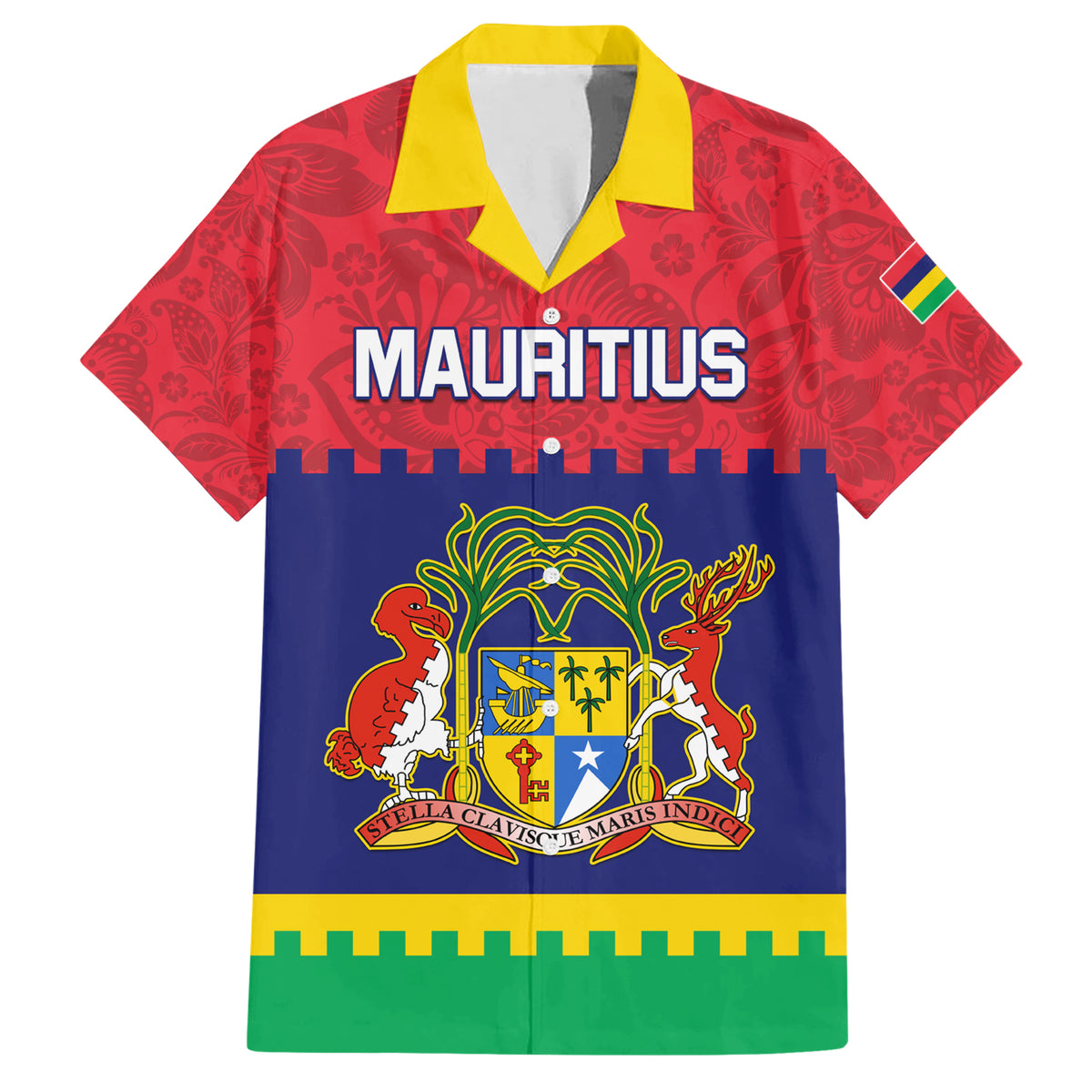 Mauritius Independence Day Hawaiian Shirt Stella Clavisque Maris Indici Foral Pattern - Shopicos