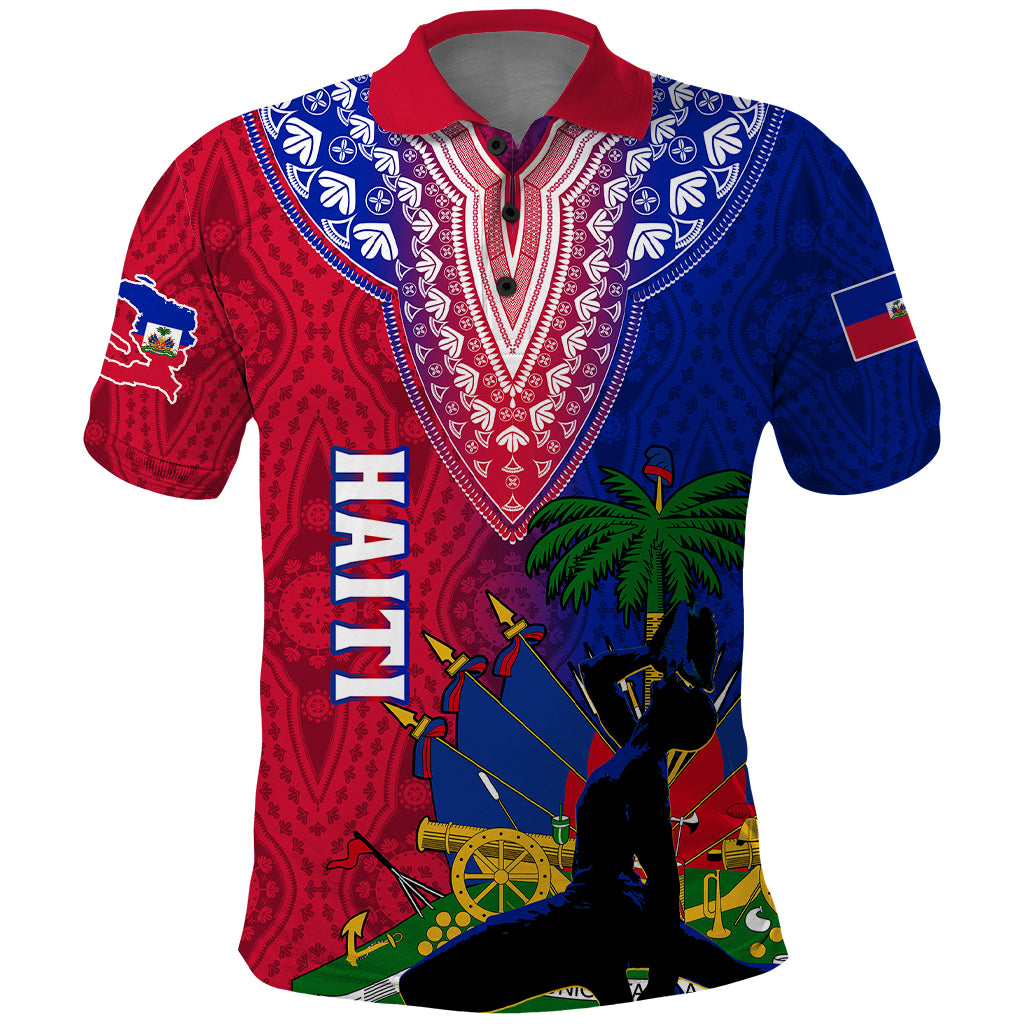 Personalised Haiti Polo Shirt Ayiti Neg Maron With Dashiki Royal - Shopicos