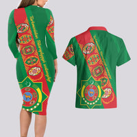 Turkmenistan Flag Day Couples Matching Long Sleeve Bodycon Dress and Hawaiian Shirt Turkmenistan Bitaraplygyn watanydyr - Shopicos