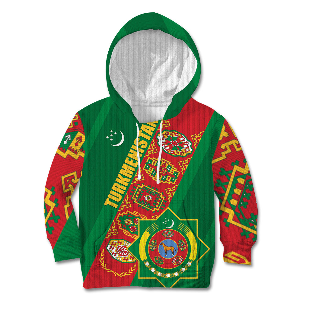 Turkmenistan Flag Day Kid Hoodie Turkmenistan Bitaraplygyn watanydyr - Shopicos