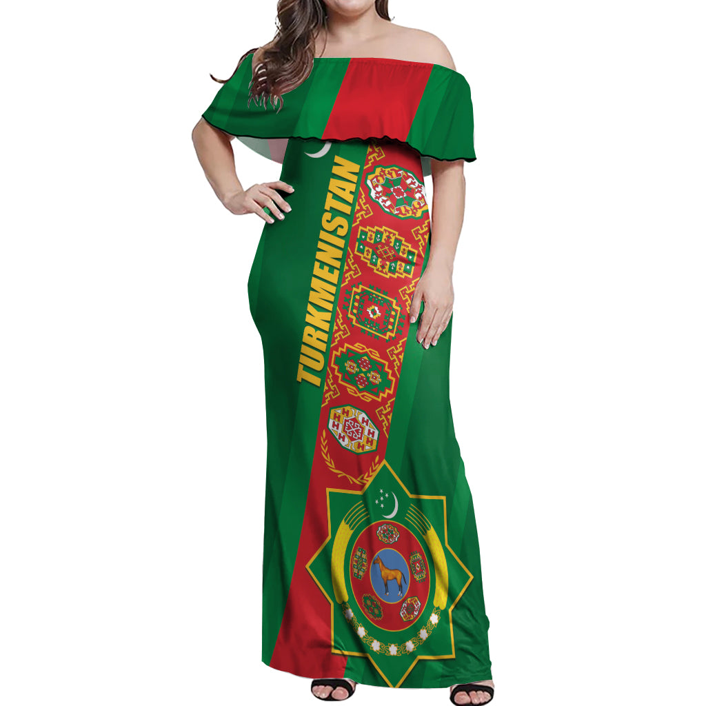 Turkmenistan Flag Day Off Shoulder Maxi Dress Turkmenistan Bitaraplygyn watanydyr - Shopicos