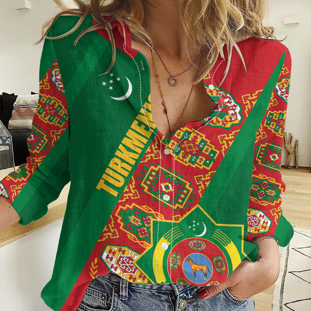Turkmenistan Flag Day Women Casual Shirt Turkmenistan Bitaraplygyn watanydyr - Shopicos
