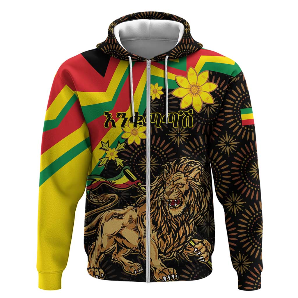 Enkutatash Ethiopia New Year Hoodie Lion of Judah Adey Abeba Flower - Shopicos