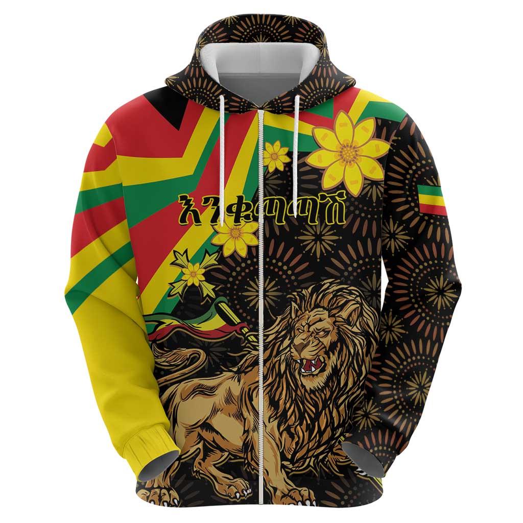 Enkutatash Ethiopia New Year Hoodie Lion of Judah Adey Abeba Flower - Shopicos
