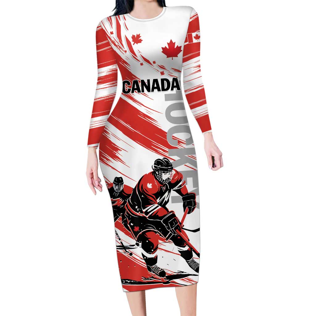 Custom Canada Hockey Long Sleeve Bodycon Dress Canada Owns Hockey - Shopicos
