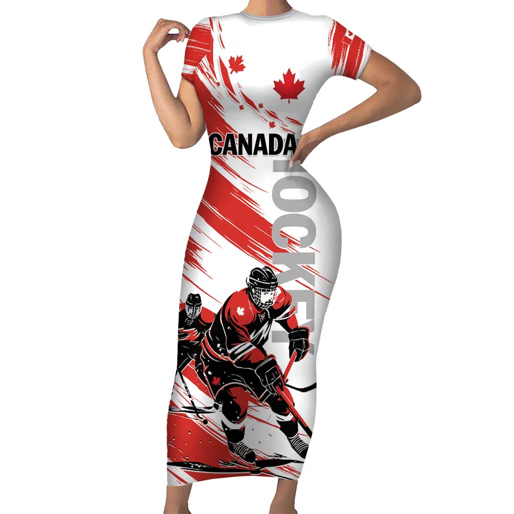 Custom Canada Hockey Short Sleeve Bodycon Dress Canada Owns Hockey - Shopicos